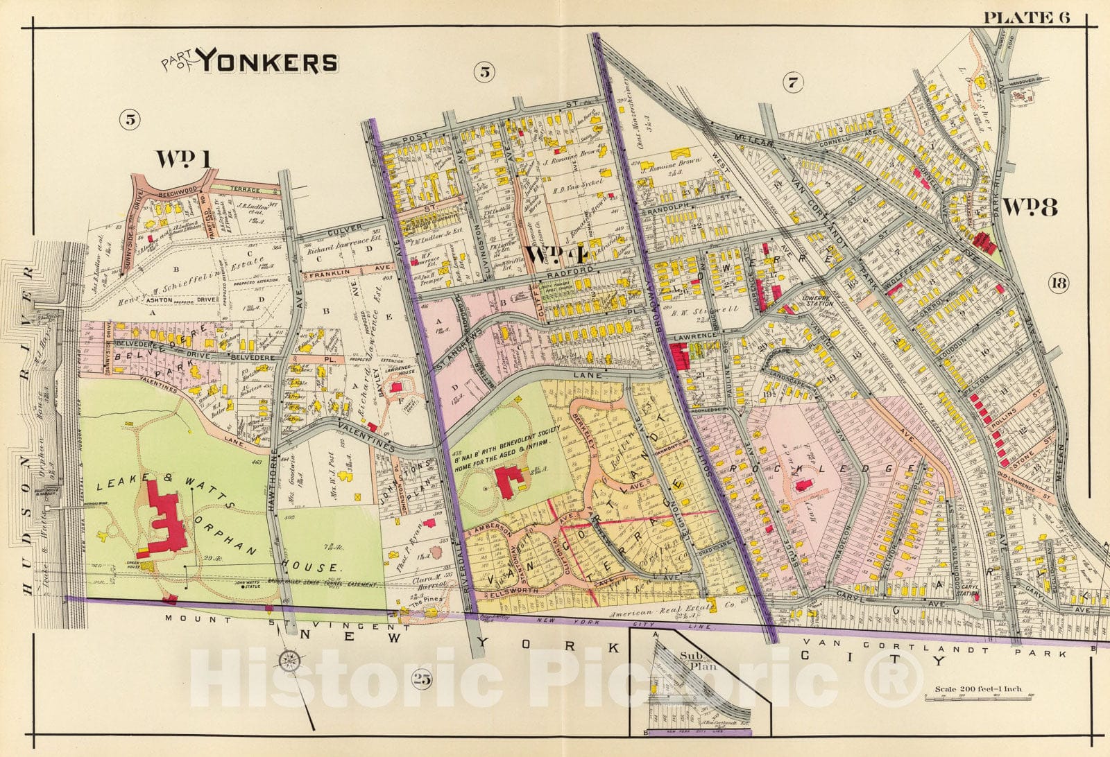 Historic Map : 6. Yonkers., 1907, Vintage Wall Art