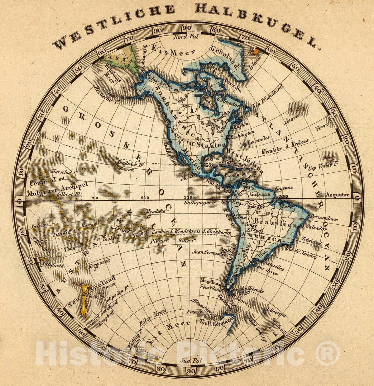 Historic Map : Westliche Halbkugel., 1852, Vintage Wall Art