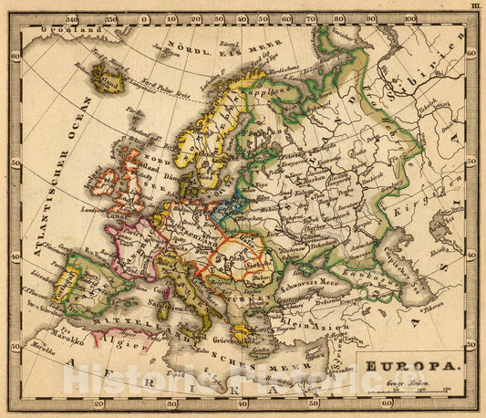 Historic Map : Europa., 1852, Vintage Wall Art