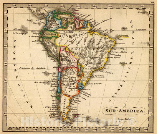 Historic Map : Sud-America., 1852, Vintage Wall Art