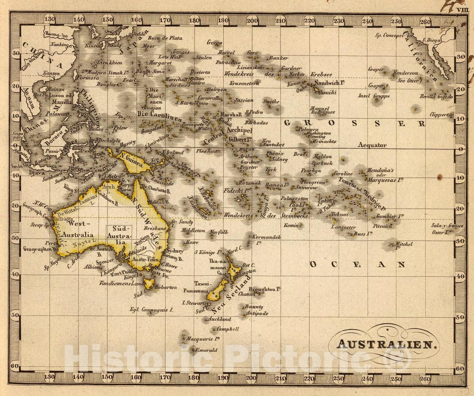 Historic Map : Australien., 1852, Vintage Wall Art