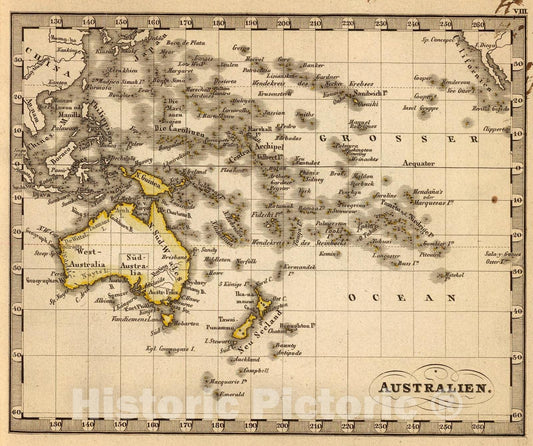 Historic Map : Australien., 1852, Vintage Wall Art