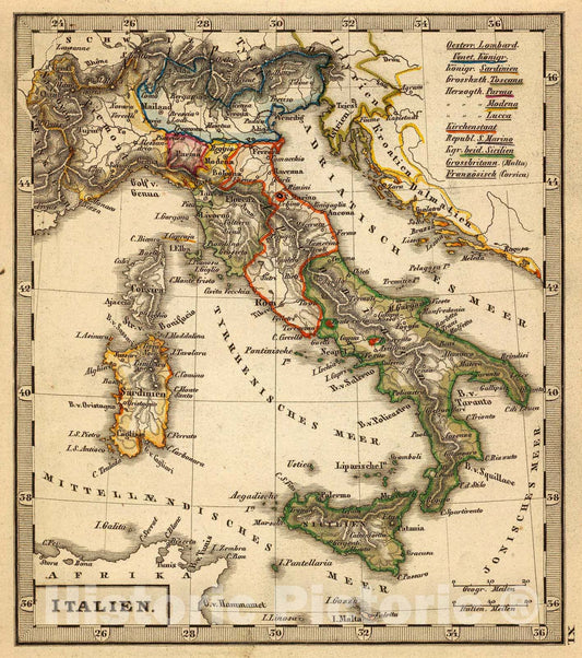 Historic Map : Italien., 1852, Vintage Wall Art