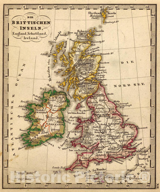 Historic Map : Brittischen Inseln., 1852, Vintage Wall Art
