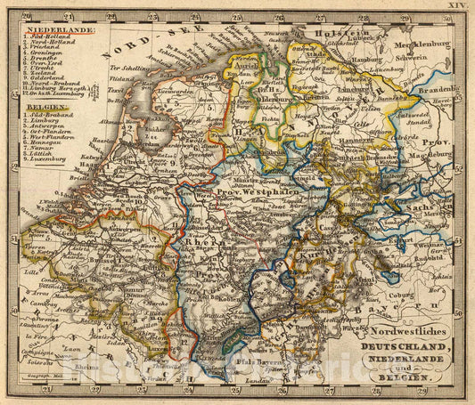 Historic Map : NW Deutschland, Niederlande, Belgien., 1852, Vintage Wall Art