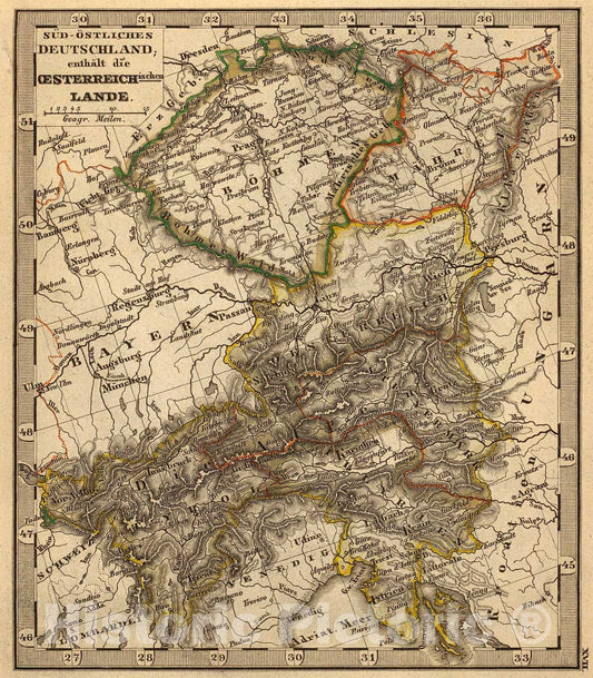 Historic Map : SO Deutschland, Oesterreich. Lande., 1852, Vintage Wall Art