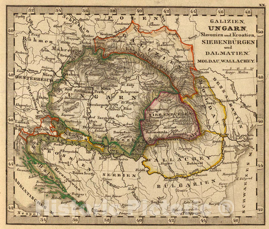 Historic Map : Galizien, Ungarn, Slavonien, Kroatien, Siebenburgen, Dalmatien, Moldau, Wallachey., 1852, Vintage Wall Art