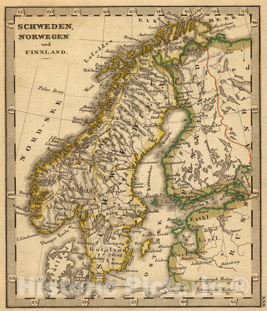 Historic Map : Schweden, Norwegen, Finnland., 1852, Vintage Wall Art