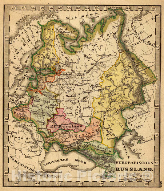 Historic Map : Europaeisches Russland., 1852, Vintage Wall Art