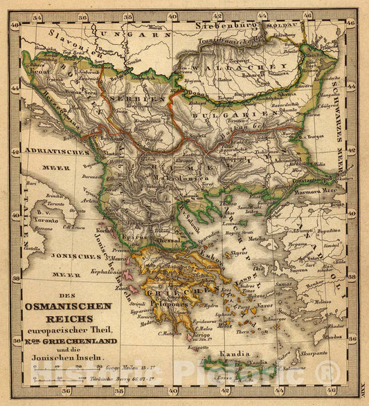 Historic Map : Osmanischen Reichs europ. Theil, Griechenland., 1852, Vintage Wall Art