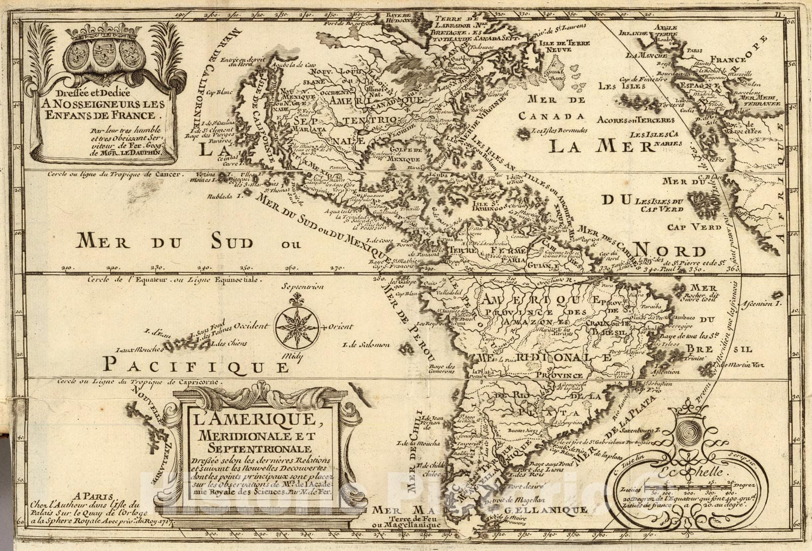 Historic Map : L'Amerique., 1717, Vintage Wall Art