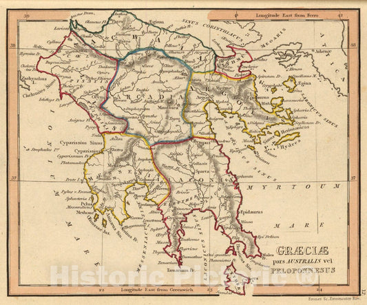 Historic Map : Graeciae pars australis., 1835, Vintage Wall Art