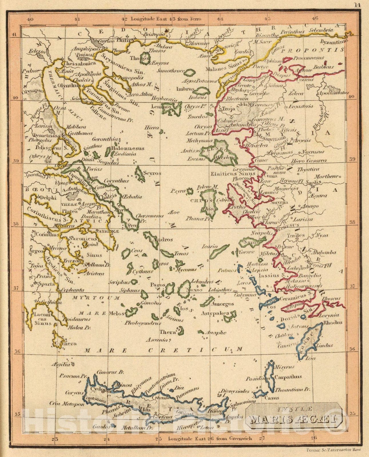Historic Map : Insulae Maris Aegaei., 1835, Vintage Wall Art