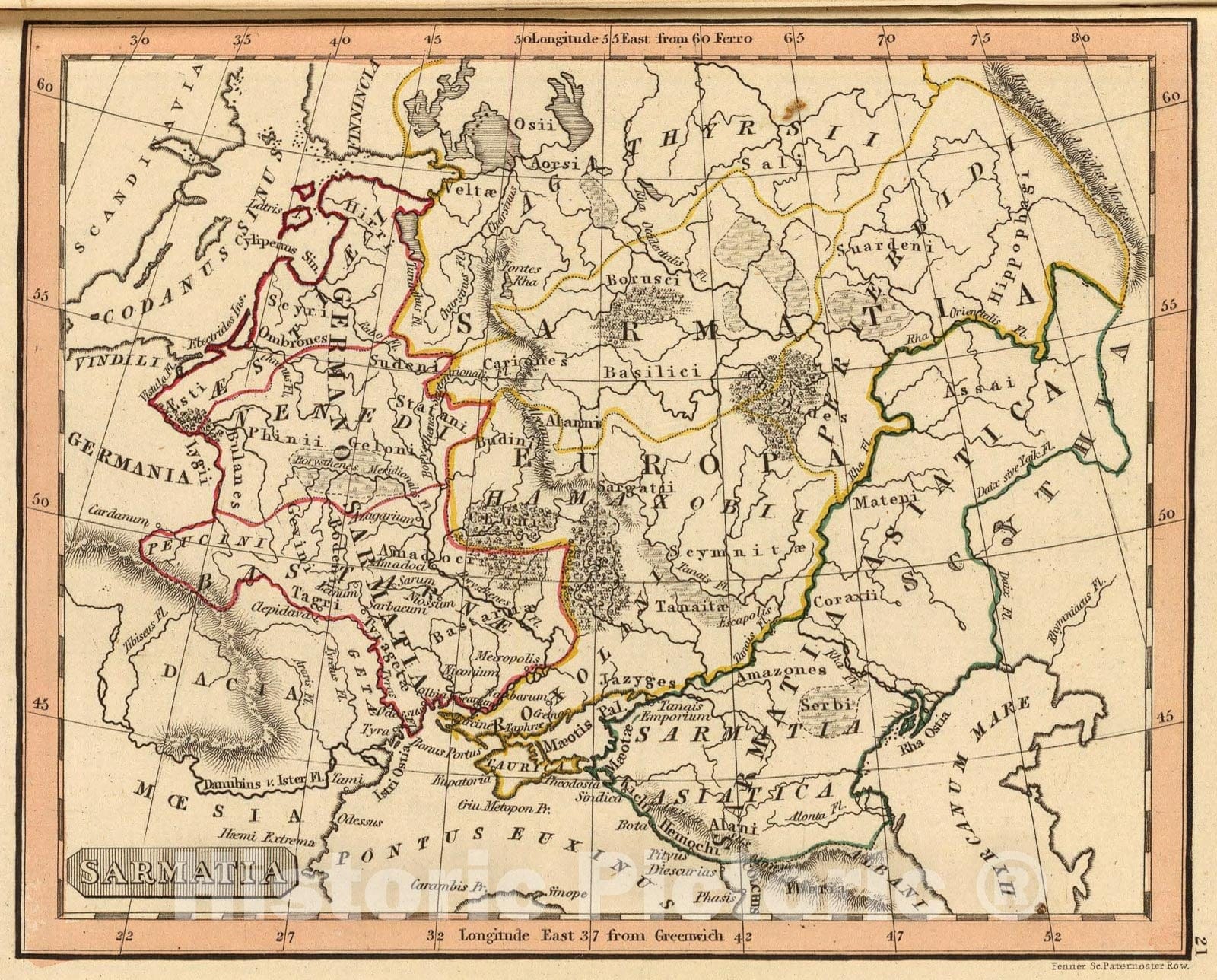 Historic Map : Sarmatia., 1835, Vintage Wall Art