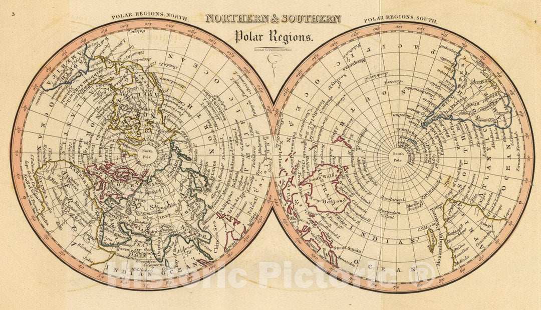 Historic Map : Polar Regions., 1835, Vintage Wall Art