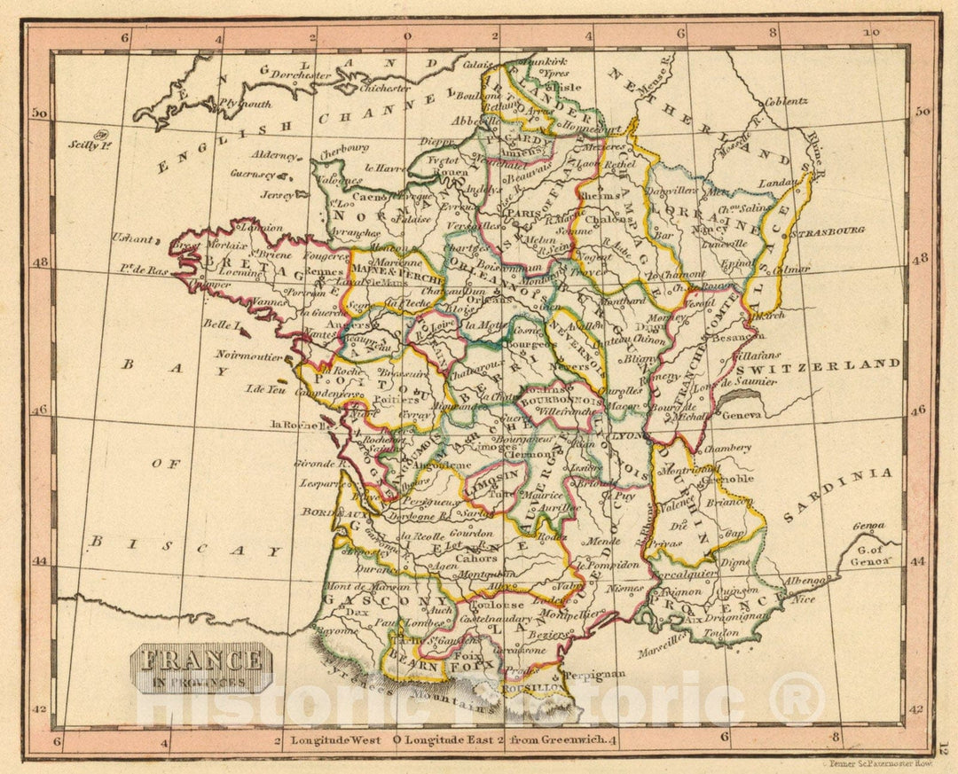Historic Map : France, provinces., 1835, Vintage Wall Art