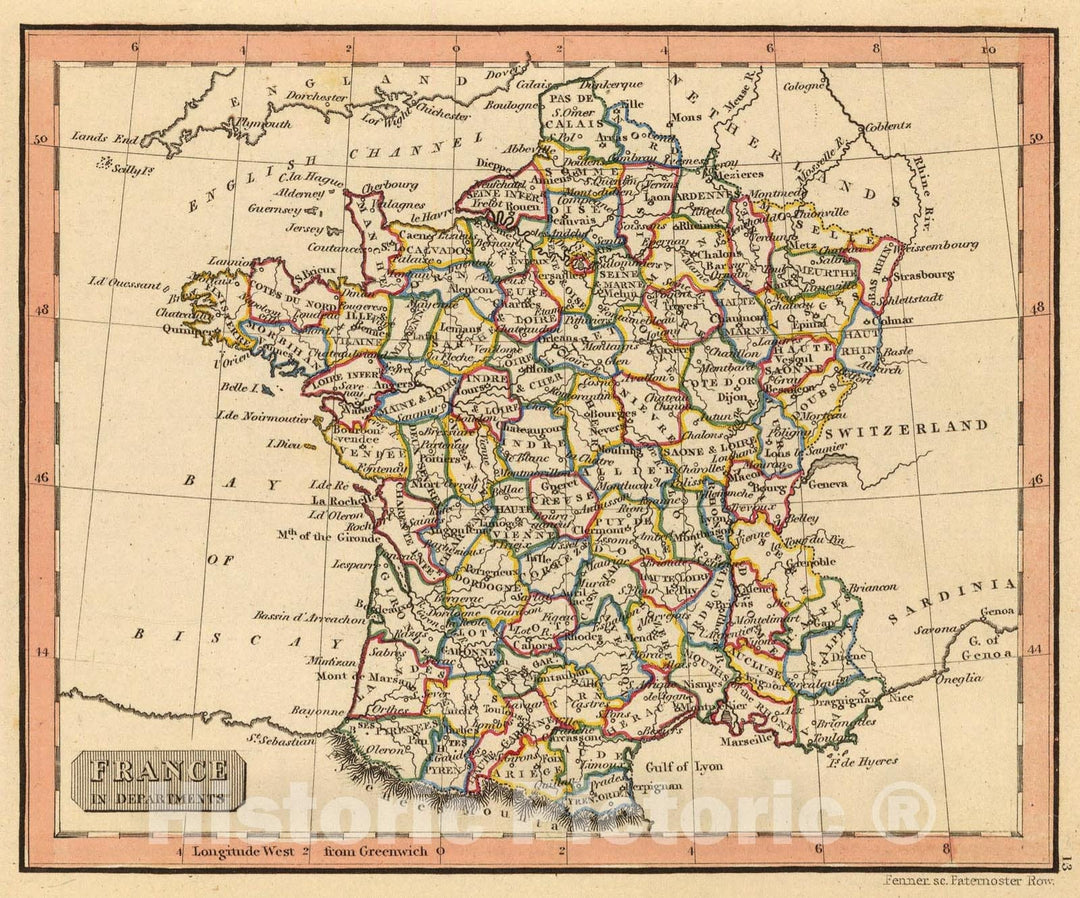 Historic Map : France, departments., 1835, Vintage Wall Art