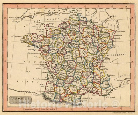 Historic Map : France, departments., 1835, Vintage Wall Art