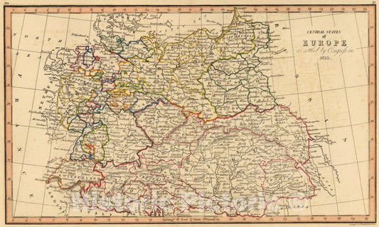 Historic Map : Central states Europe., 1835, Vintage Wall Art