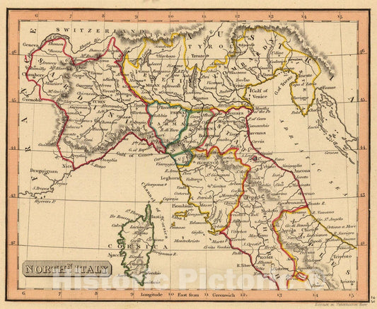 Historic Map : Northn. Italy., 1835, Vintage Wall Art