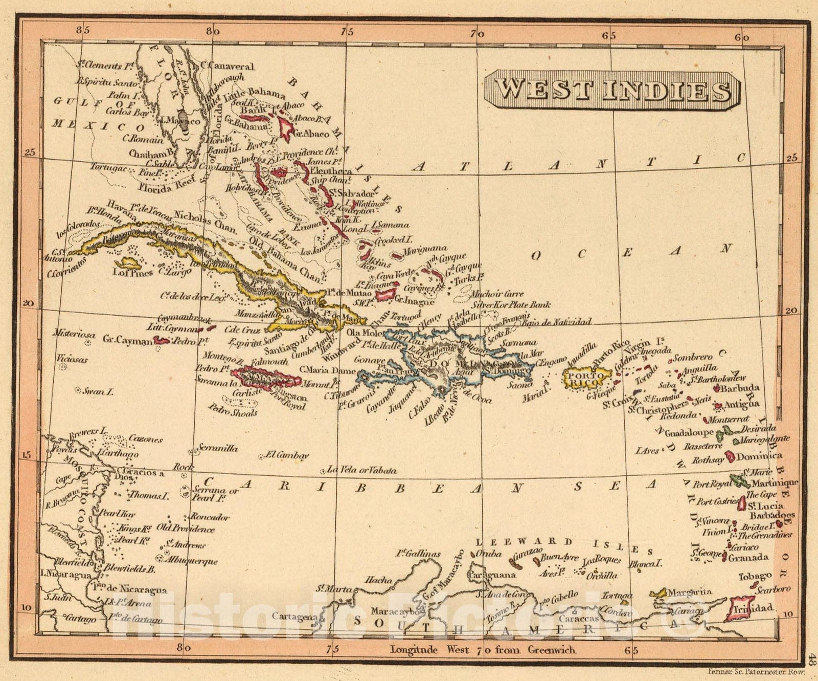Historic Map : West Indies., 1835, Vintage Wall Art