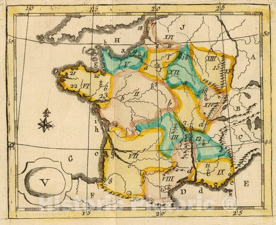 Historic Map : (La France), 1784, Vintage Wall Art
