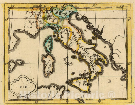 Historic Map : (L'Italie), 1784, Vintage Wall Art