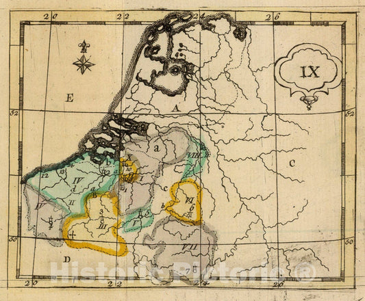 Historic Map : (Les Pays-Bas autrichiens & francois), 1784, Vintage Wall Art