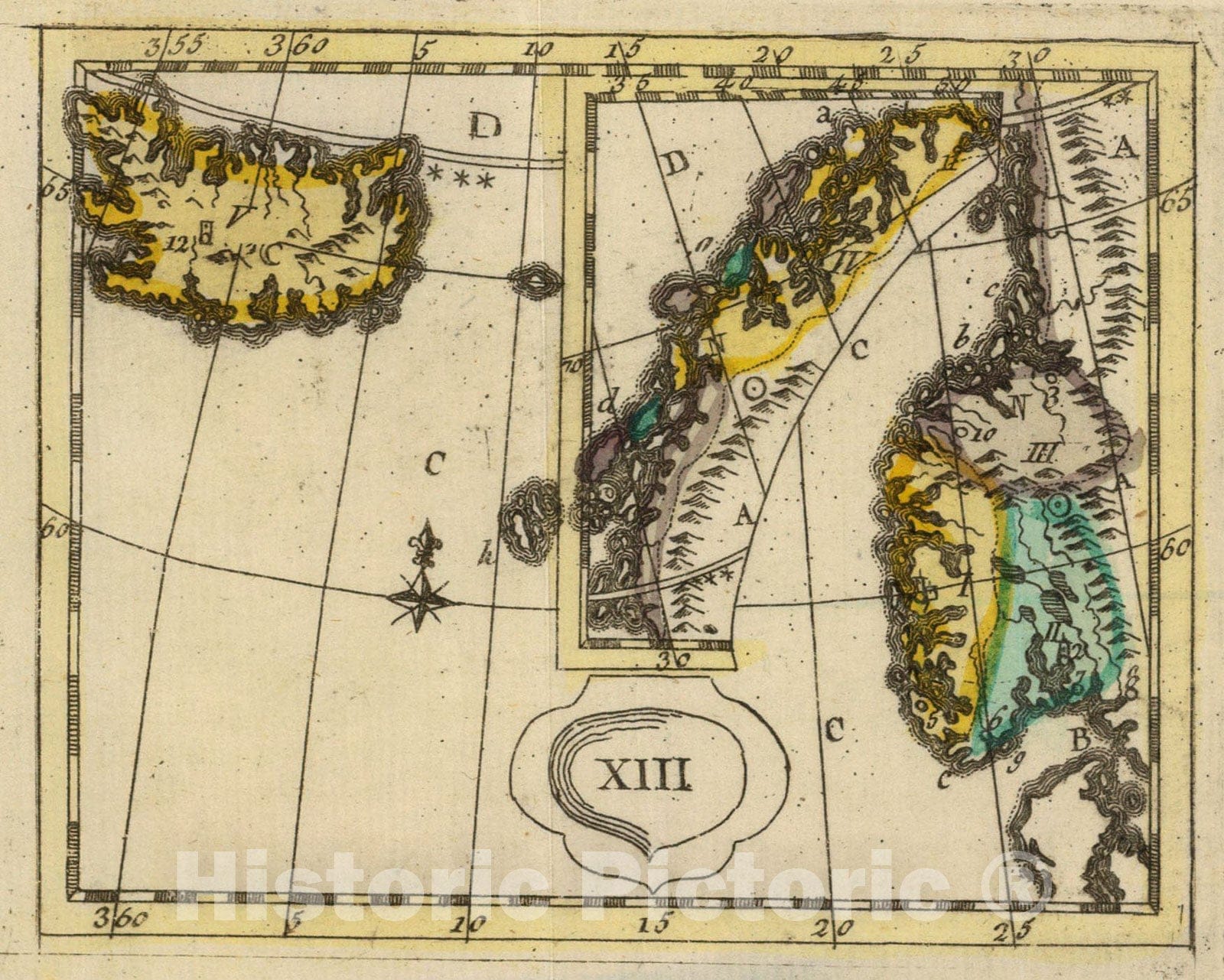 Historic Map : (La Norwege, Islande), 1784, Vintage Wall Art