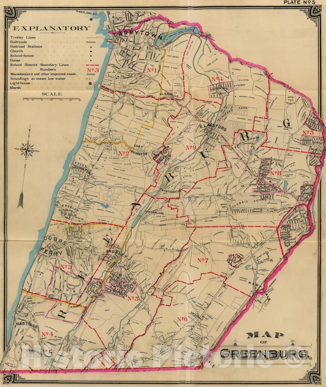 Historic Map : five Greenburg., 1900, Vintage Wall Art