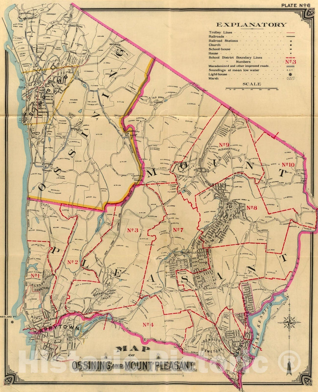 Historic Map : six Ossining, Mt. Pleasant., 1900, Vintage Wall Art