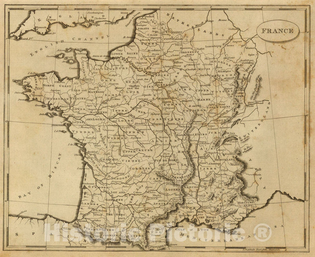 Historic Map : France., 1812, Vintage Wall Art