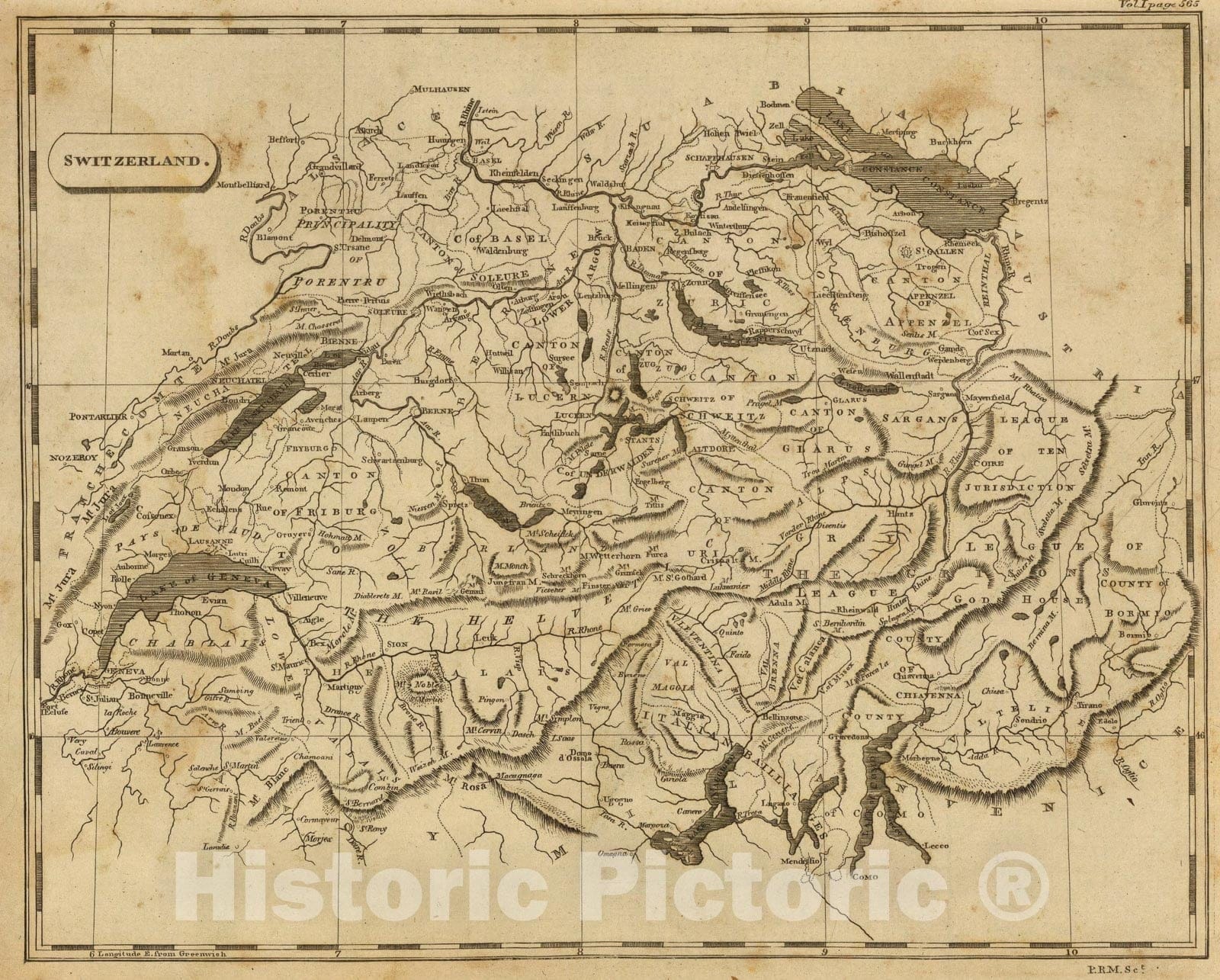 Historic Map : Switzerland., 1812, Vintage Wall Art