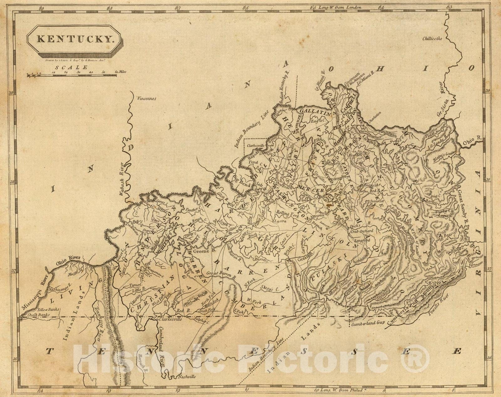 Historic Map : Kentucky., 1812, Vintage Wall Art