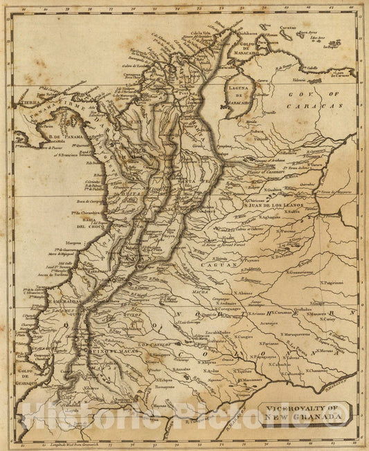 Historic Map : New Granada., 1812, Vintage Wall Art