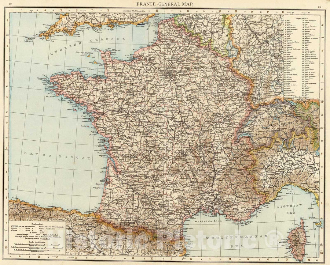 Historic Map : France., 1895, Vintage Wall Art