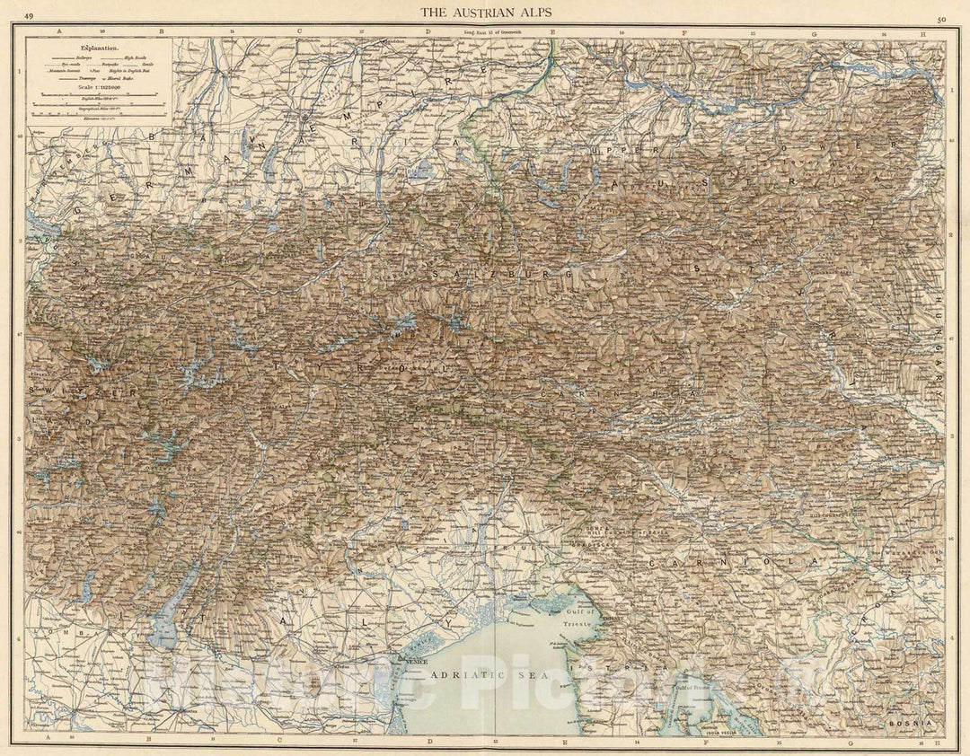 Historic Map : Austrian Alps., 1895, Vintage Wall Art