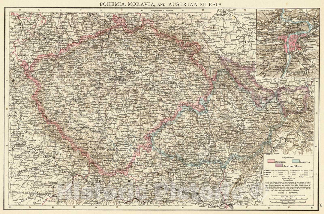 Historic Map : Bohemia, Moravia, Austrian Silesia., 1895, Vintage Wall Art