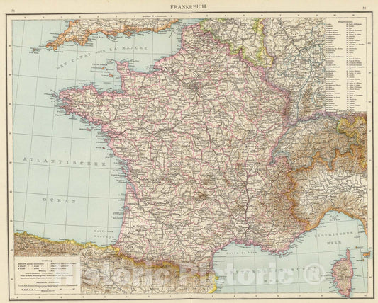 Historic Map : Frankreich., 1881, Vintage Wall Art