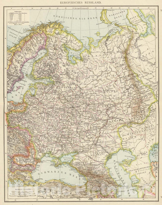 Historic Map : Europaisches Russland., 1881, Vintage Wall Art