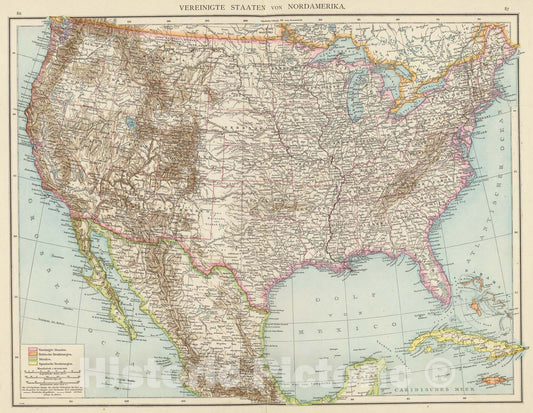 Historic Map : Vereinigte Staaten von Nordamerika., 1881, Vintage Wall Art