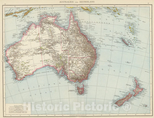 Historic Map : Australien, Neuseeland., 1881, Vintage Wall Art