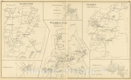 Historic Map : Lempster, Washington, Goshen., 1892, Vintage Wall Art