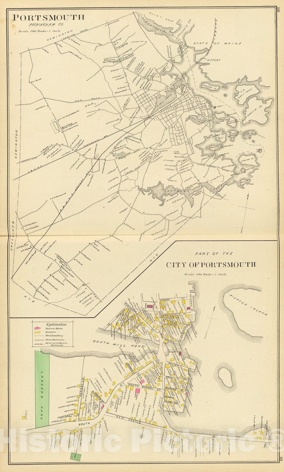 Historic Map : Portsmouth, city of Portsmouth., 1892, Vintage Wall Art