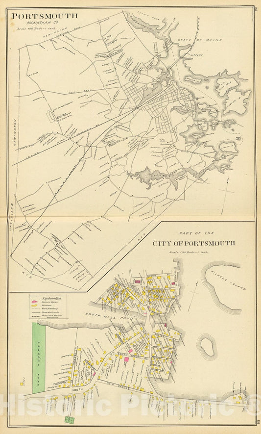 Historic Map : Portsmouth, city of Portsmouth., 1892, Vintage Wall Art