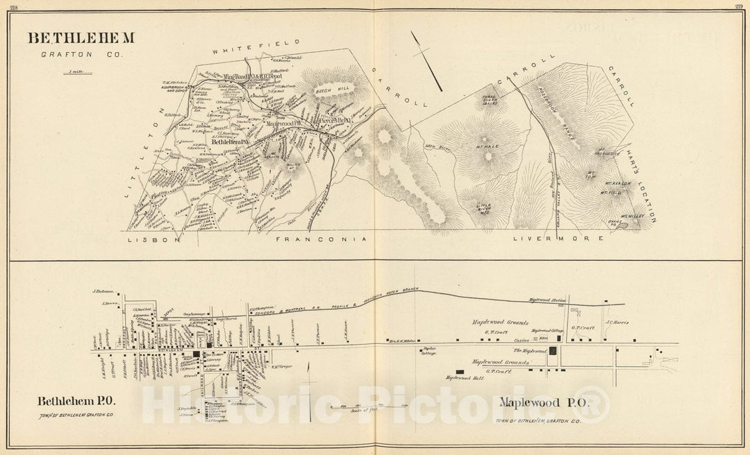 Historic Map : Bethlehem, Bethlehem P.O., Maplewood P.O., 1892, Vintage Wall Art