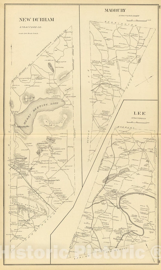 Historic Map : New Durham, Strafford Co., 1892, Vintage Wall Art