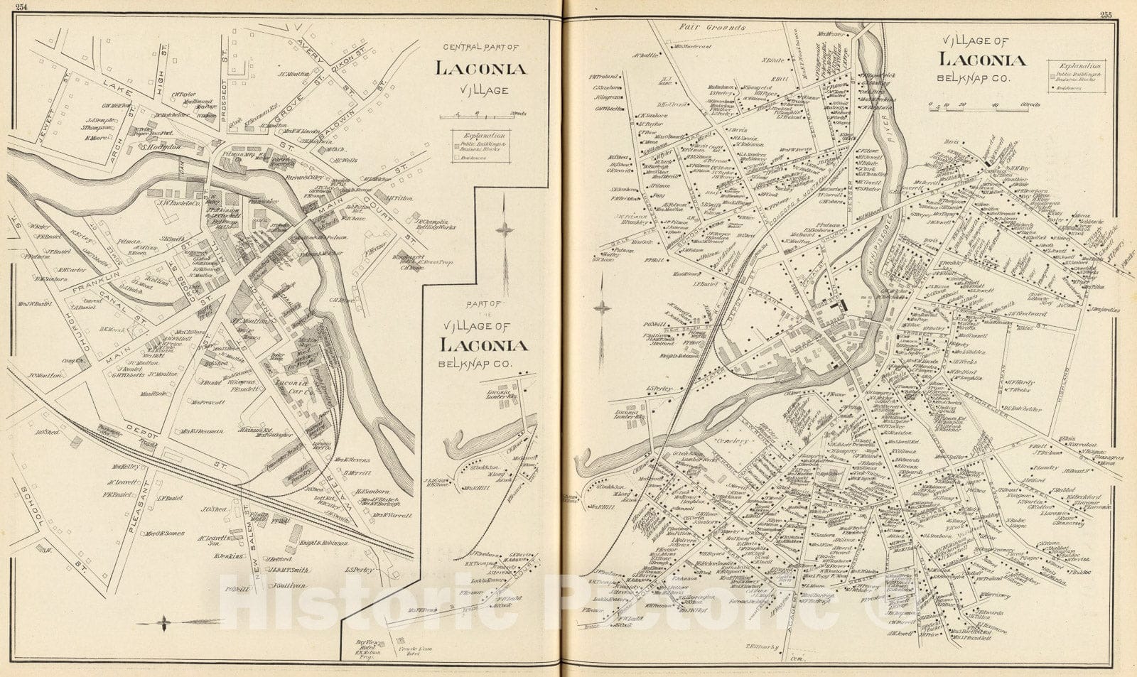 Historic Map : Village of Laconia, Belknap Co., 1892, Vintage Wall Art