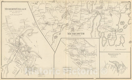 Historic Map : Meredith, Meredith Village., 1892, Vintage Wall Art