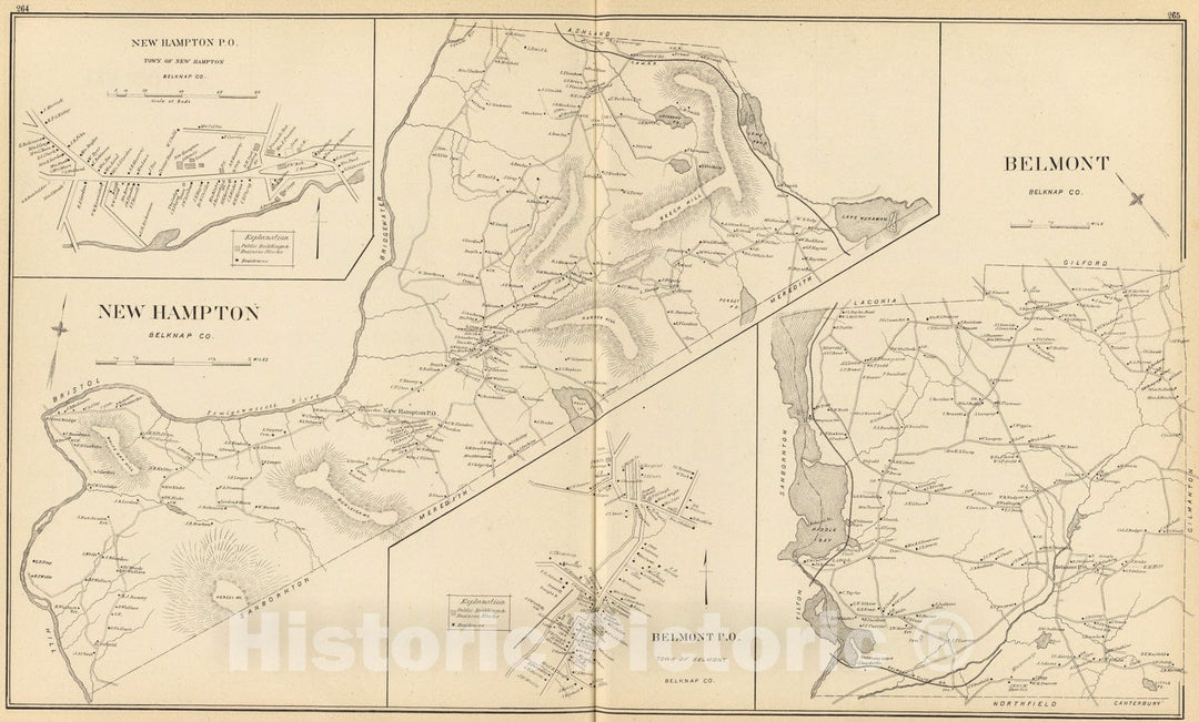 Historic Map : New Hampton, Belknap Co., 1892, Vintage Wall Art